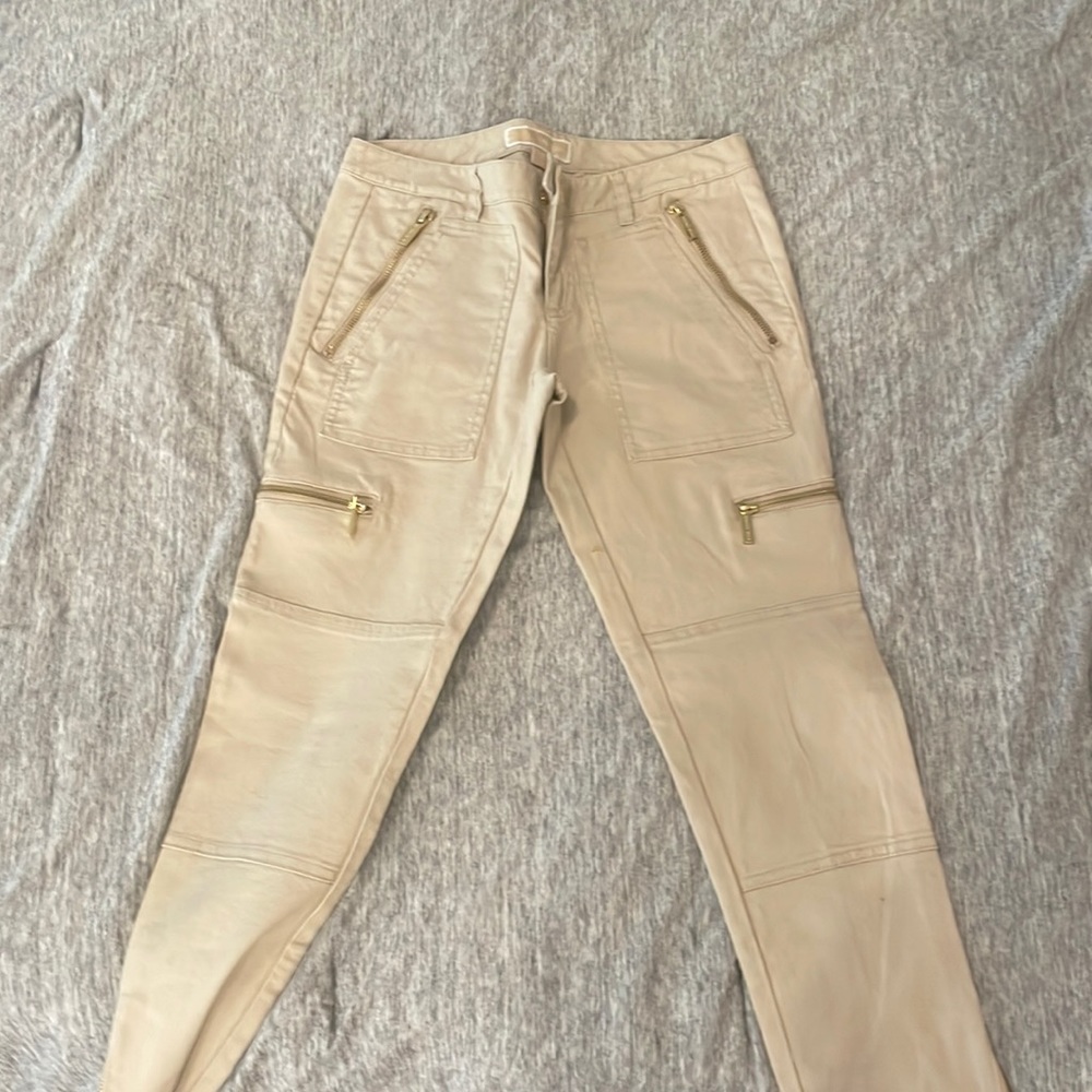 Michael Kors Tan Trendy Pants with Gold Zipper